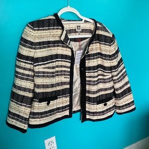 Anne Klein tweed jacket horizontal stripes